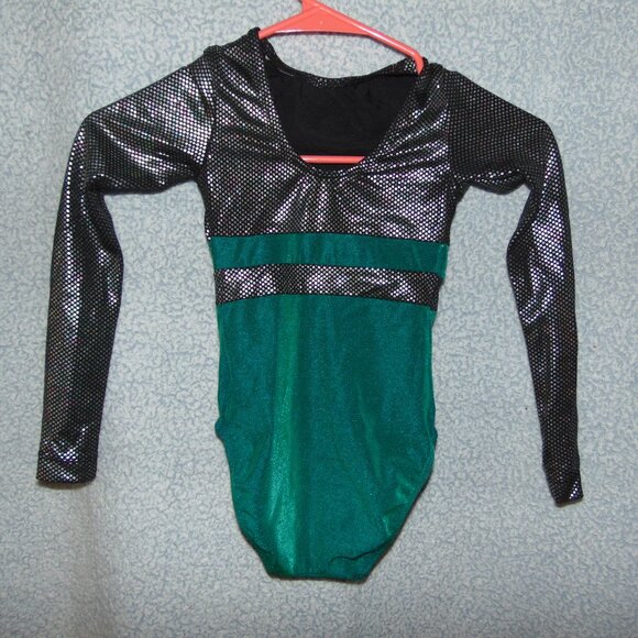 GK Long Sleeve Green Silver Leotard M - Picture 3 of 6